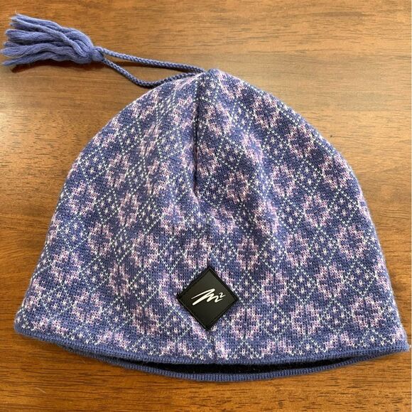 VTG Nordic Fair Isle Wool Tassel Beanie Purple Knit Ski Hat Winter Y2K Aesthetic - Picture 4 of 7